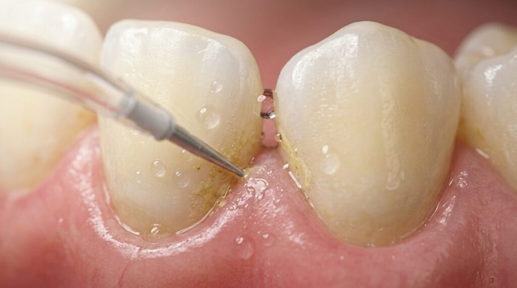 Close-up macro photography of interdental space between teet